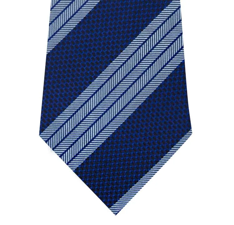 Navy Silk Tie with Herringbone Blue Stripe