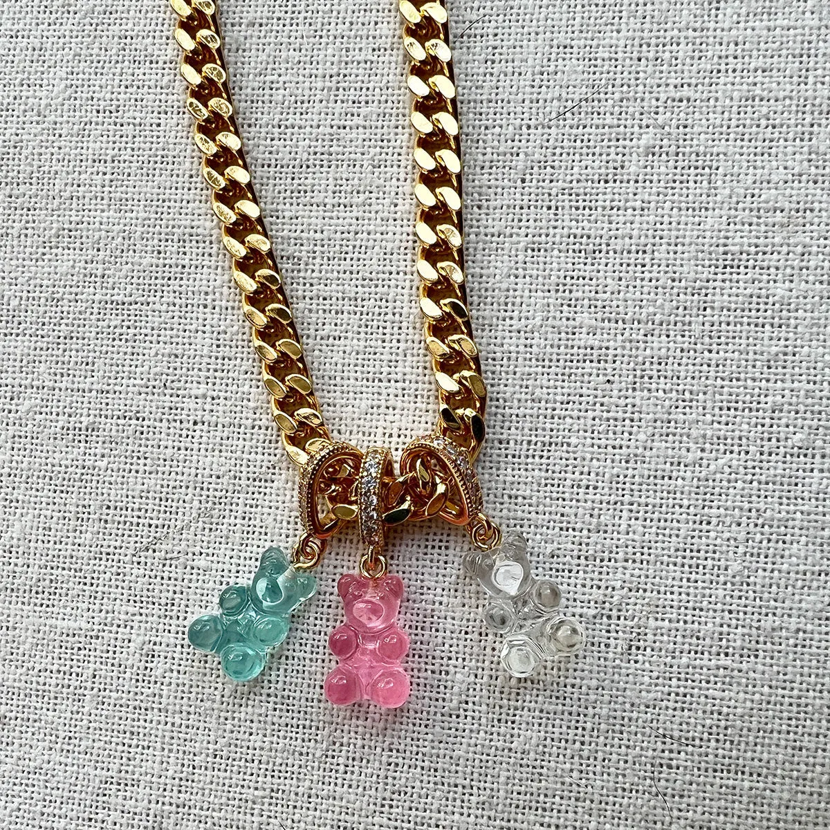 Nostalgia Bear Translucent Pendant, Pave Gold Connector