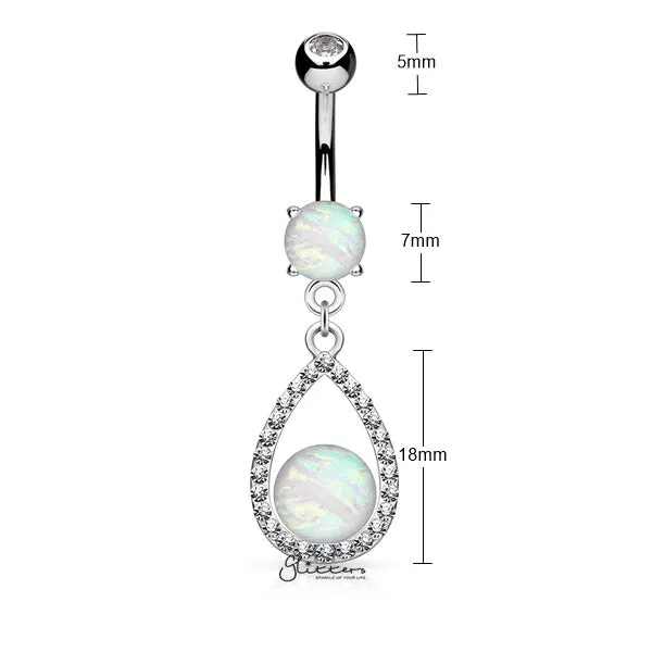 Opal Glitter Set Crystal Paved Tear Drop Dangle Belly Button Navel Ring