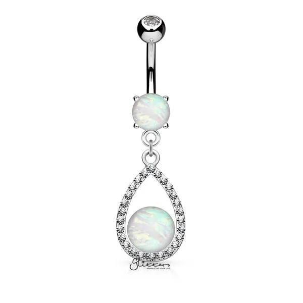 Opal Glitter Set Crystal Paved Tear Drop Dangle Belly Button Navel Ring