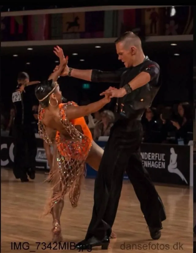 Orange Latin Dress with Crystal Net