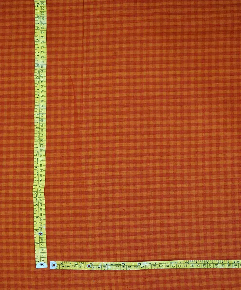 Orange red handwoven cotton checks mangalgiri fabric