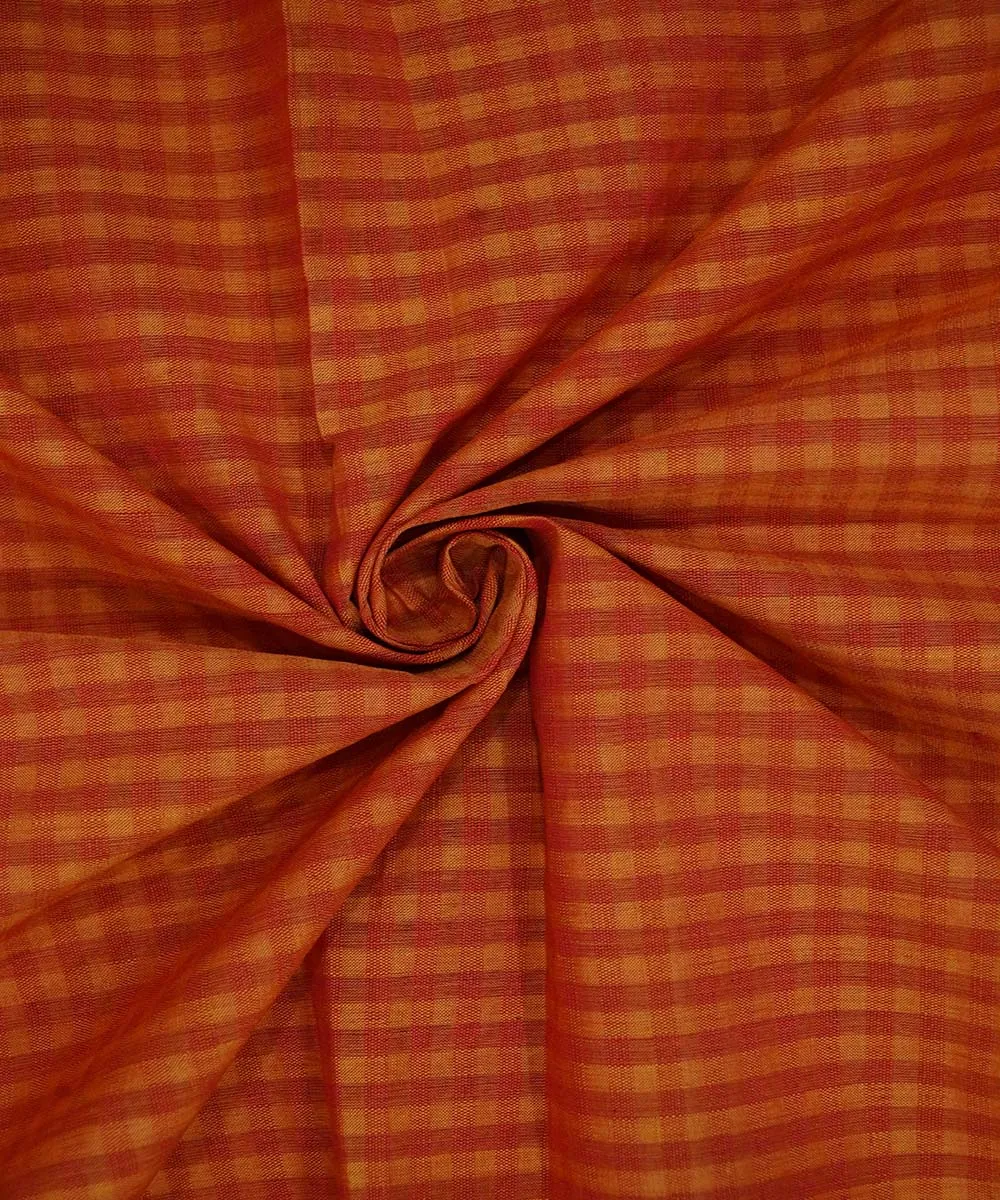 Orange red handwoven cotton checks mangalgiri fabric