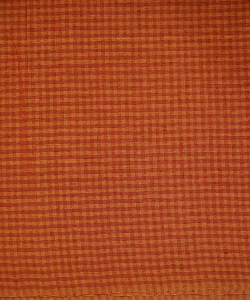 Orange red handwoven cotton checks mangalgiri fabric