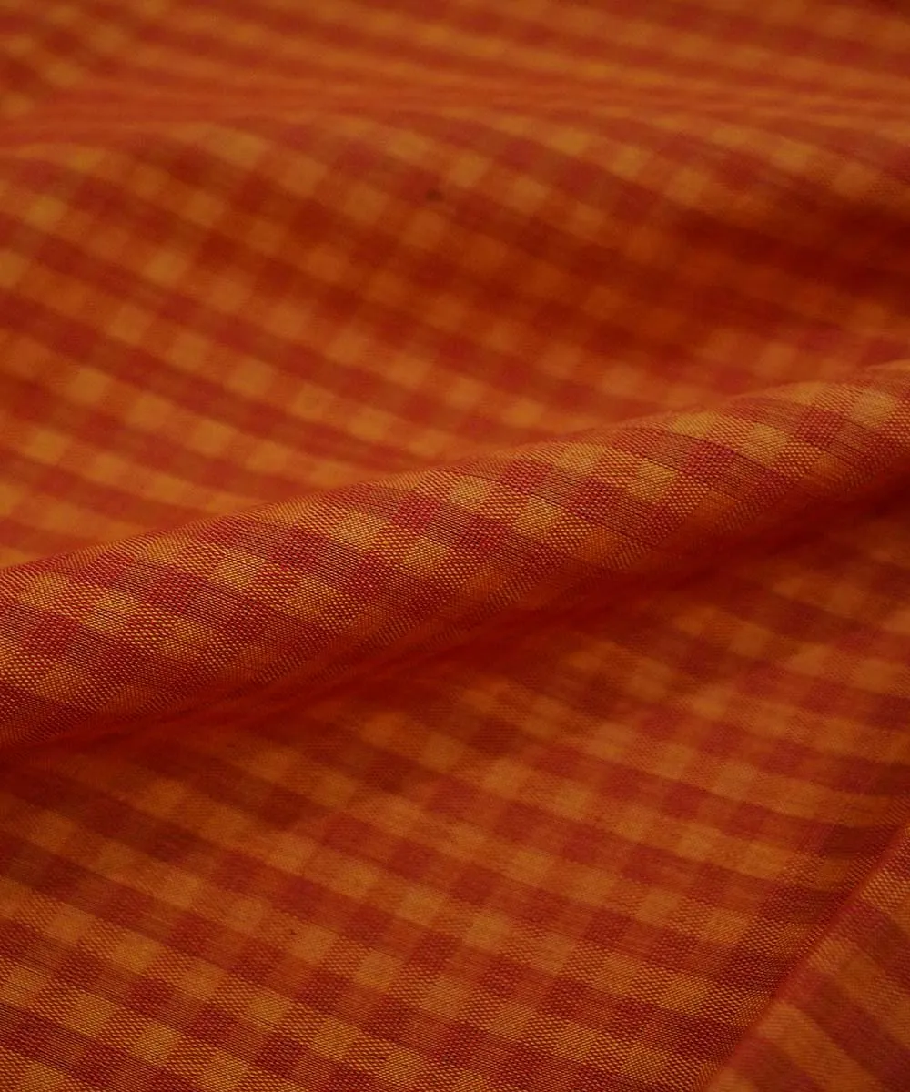 Orange red handwoven cotton checks mangalgiri fabric