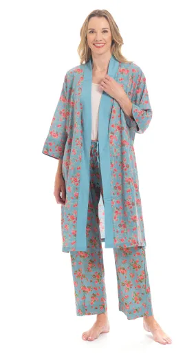 Organic Cotton Bathrobe - vintage blue