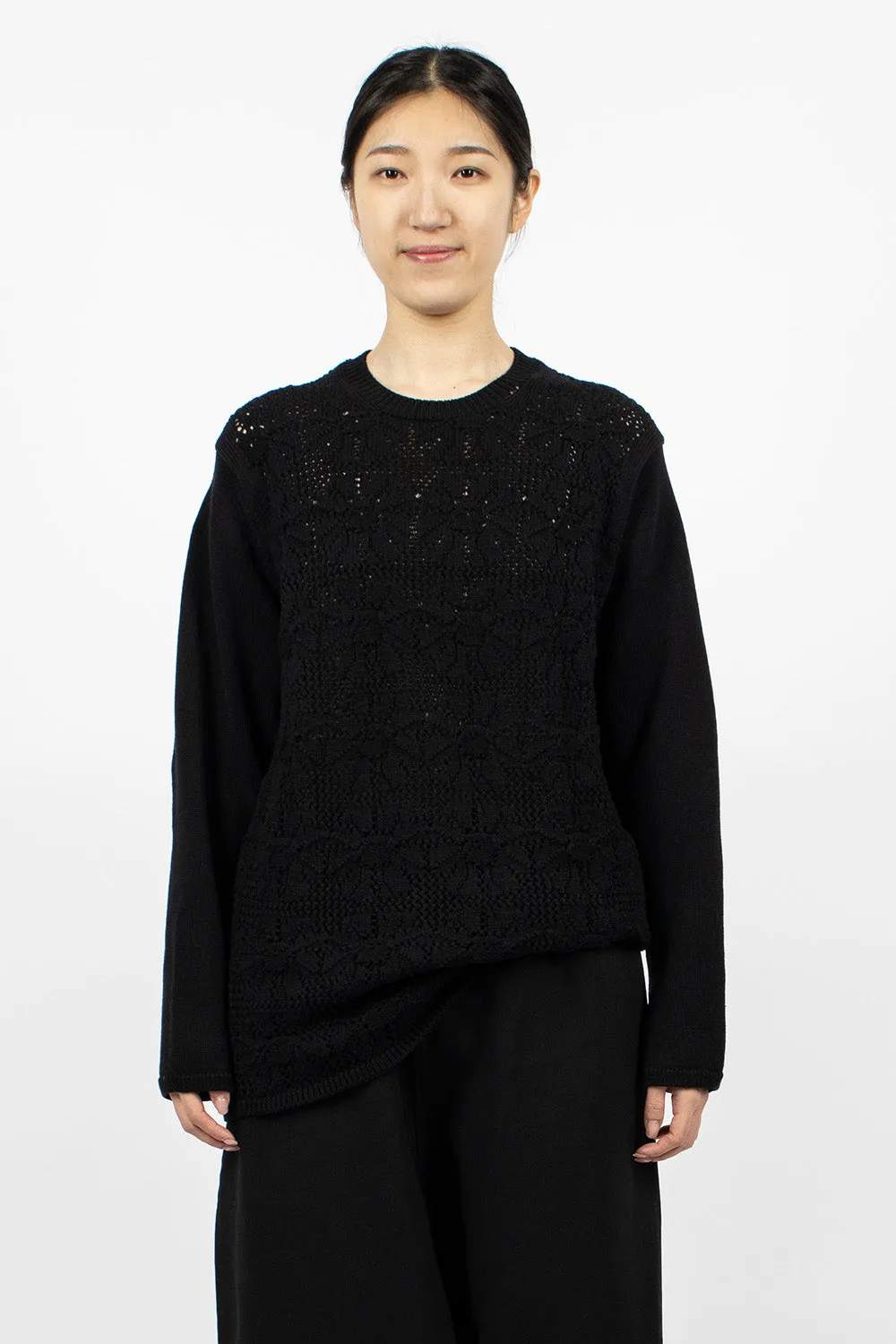 Oversized Flower Crochet Knit Black