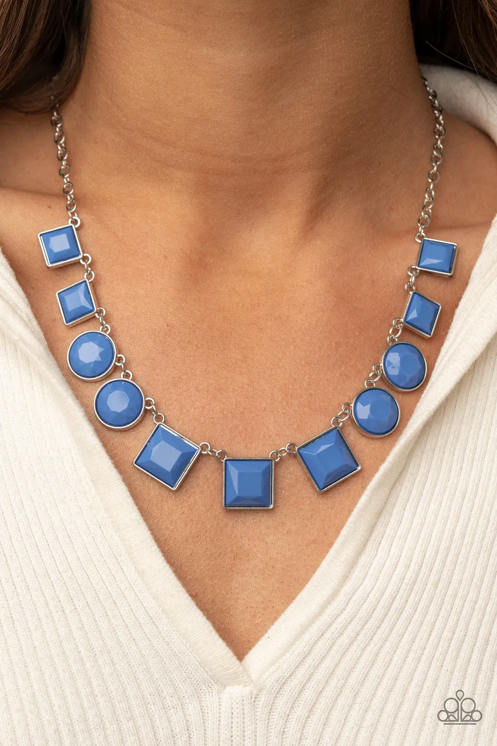 Paparazzi Necklace ~ Tic Tac TREND - Blue Geometric square and round beads in Pantone Blue Necklace