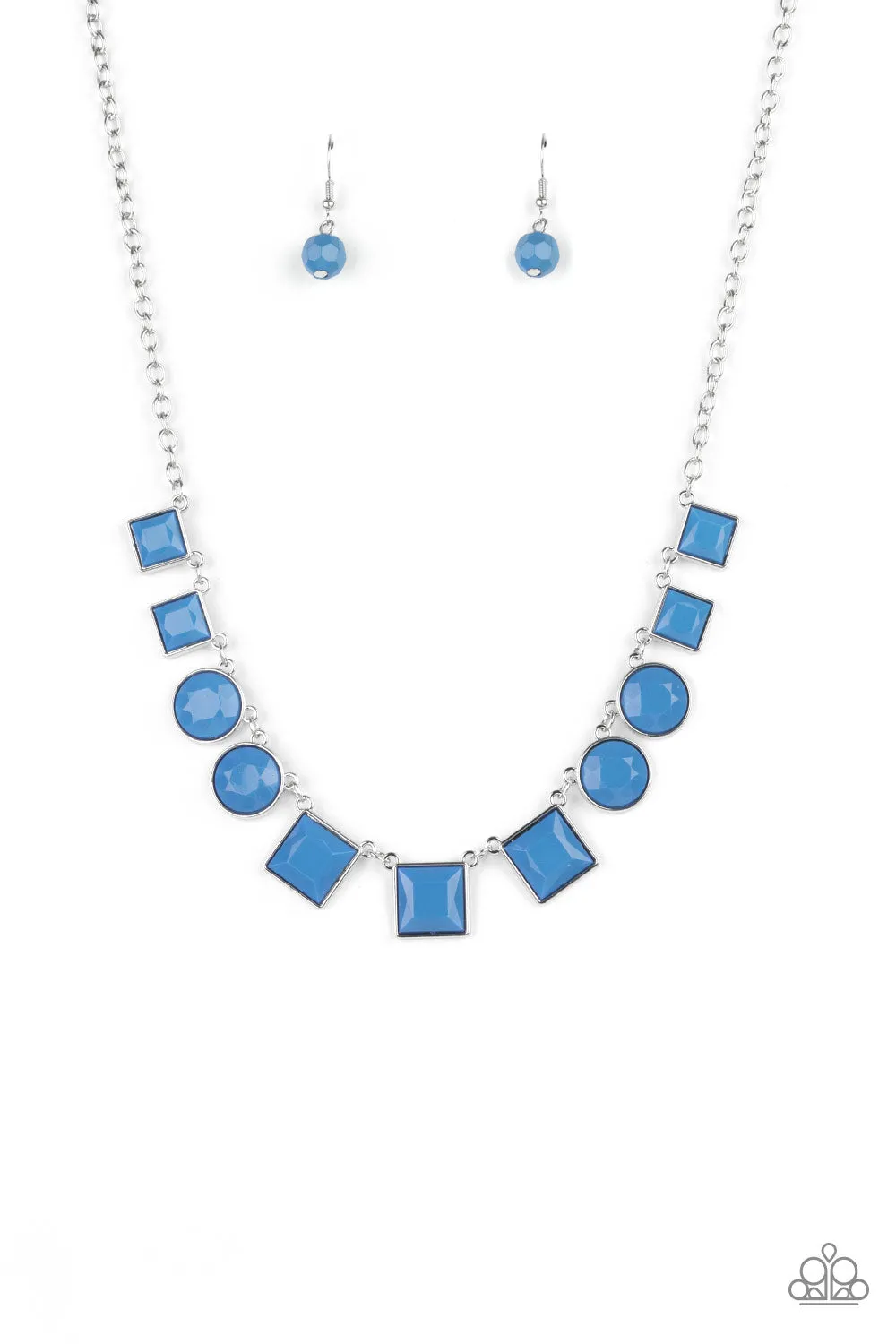 Paparazzi Necklace ~ Tic Tac TREND - Blue Geometric square and round beads in Pantone Blue Necklace