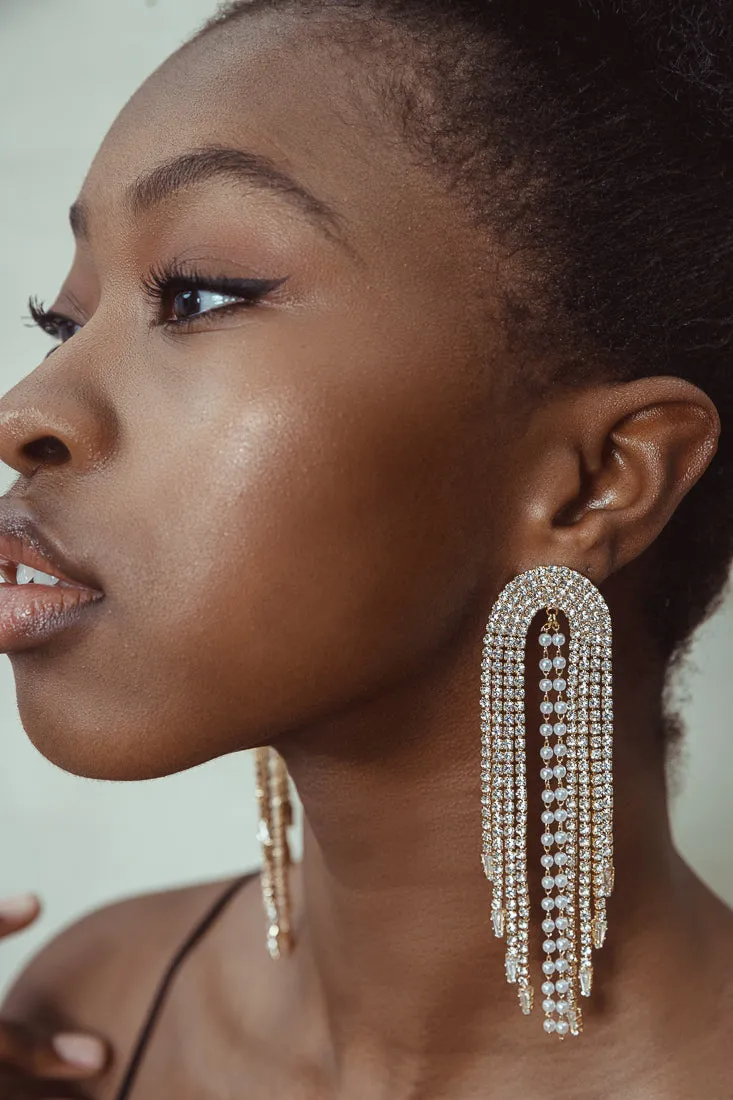 PEARL CRYSTALS STATEMENT EARRINGS