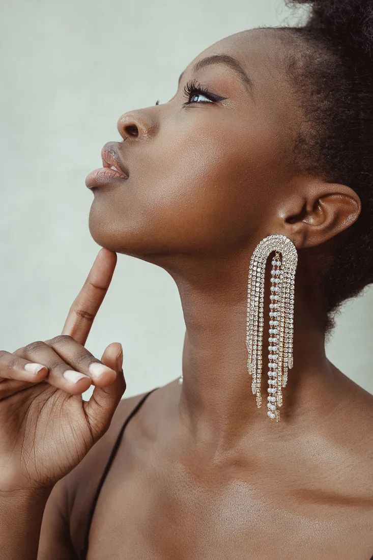 PEARL CRYSTALS STATEMENT EARRINGS