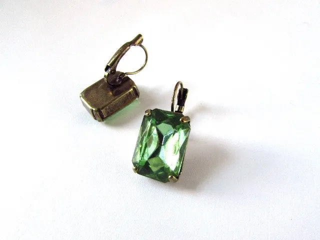 Peridot Green Crystal Earrings - Large Octagon