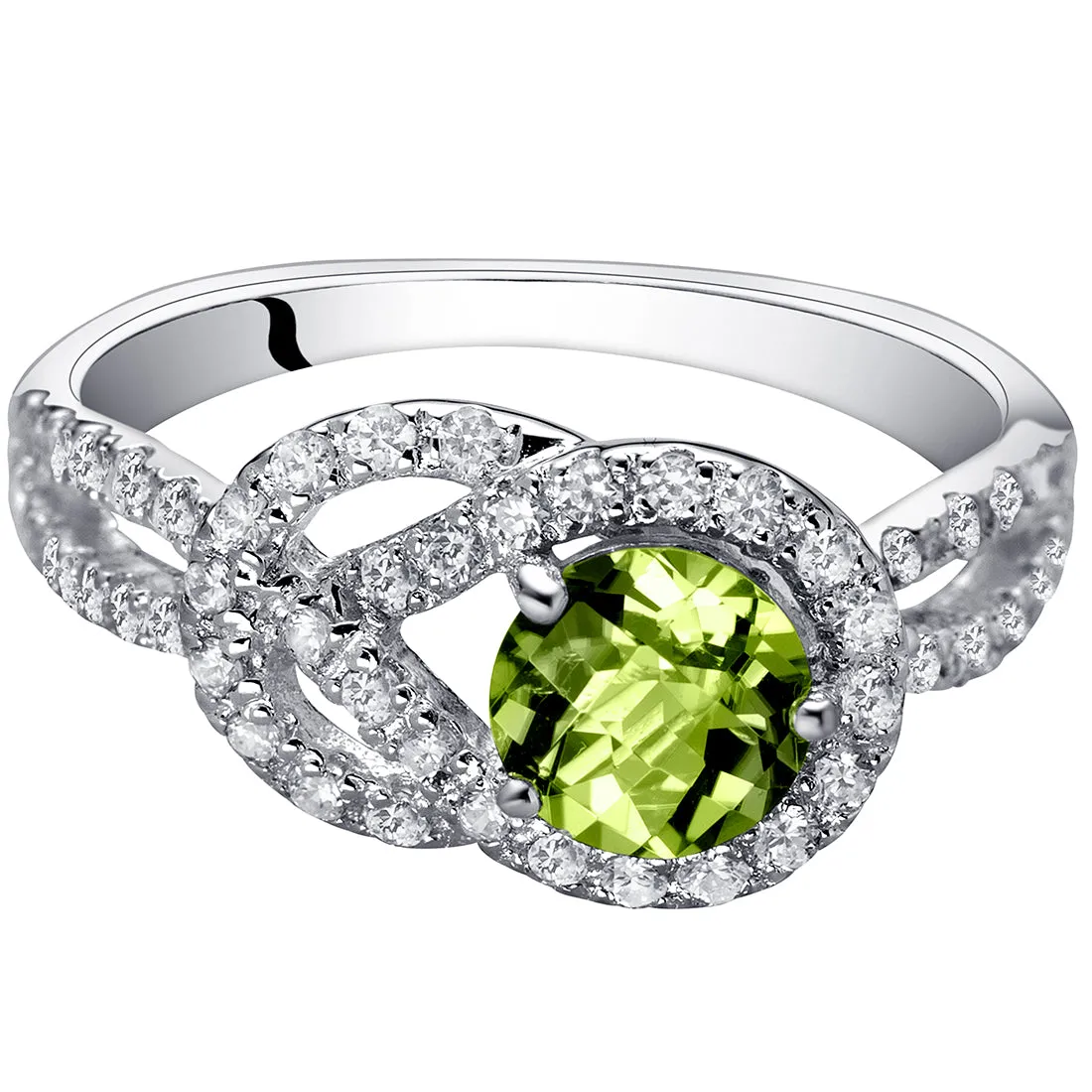 Peridot Ring Sterling Silver Infinity Knot Round Shape 0.75 Carat Size 7