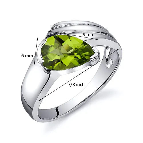 Peridot Sterling Silver Ring Pear Shape 1.25 Carats Size 5