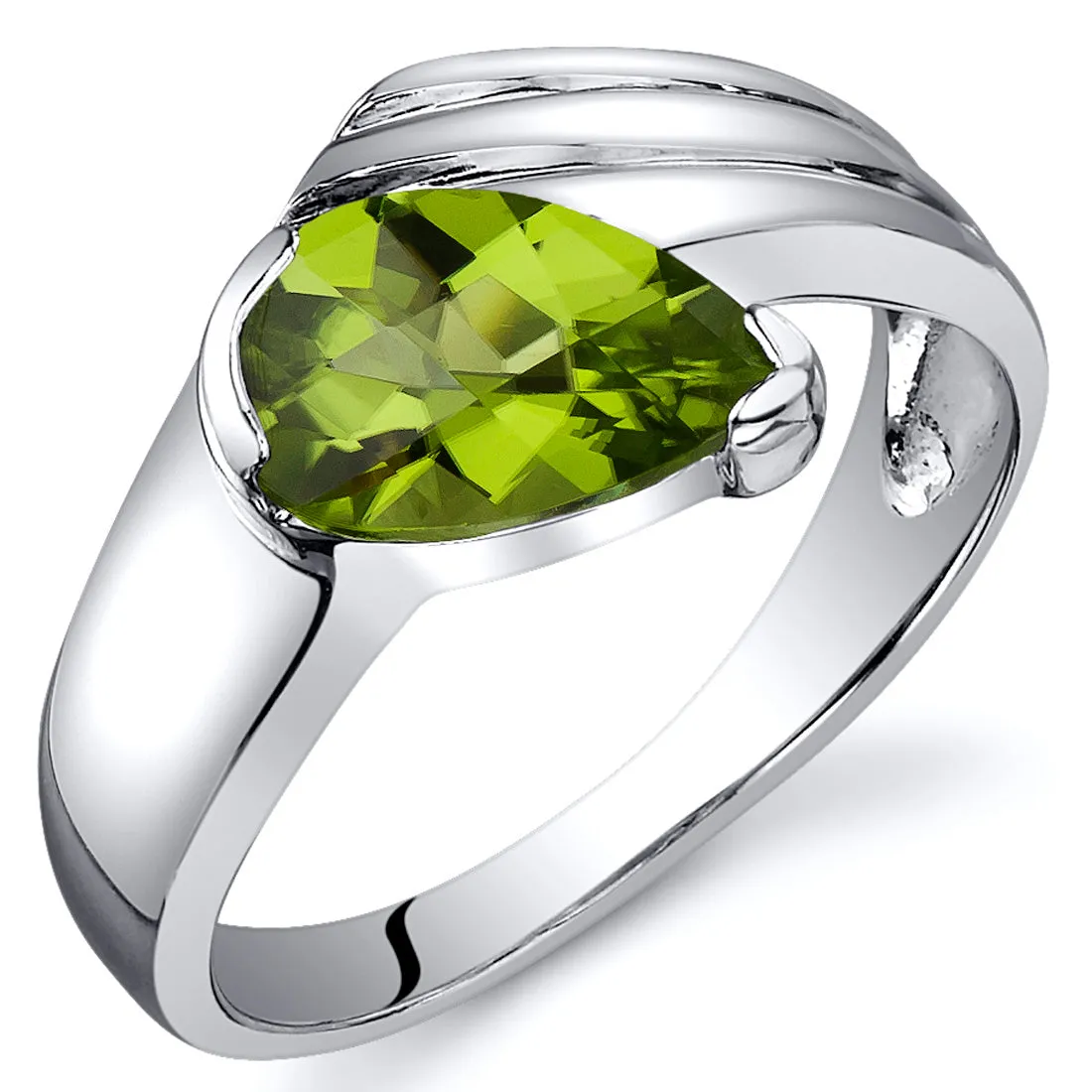 Peridot Sterling Silver Ring Pear Shape 1.25 Carats Size 5