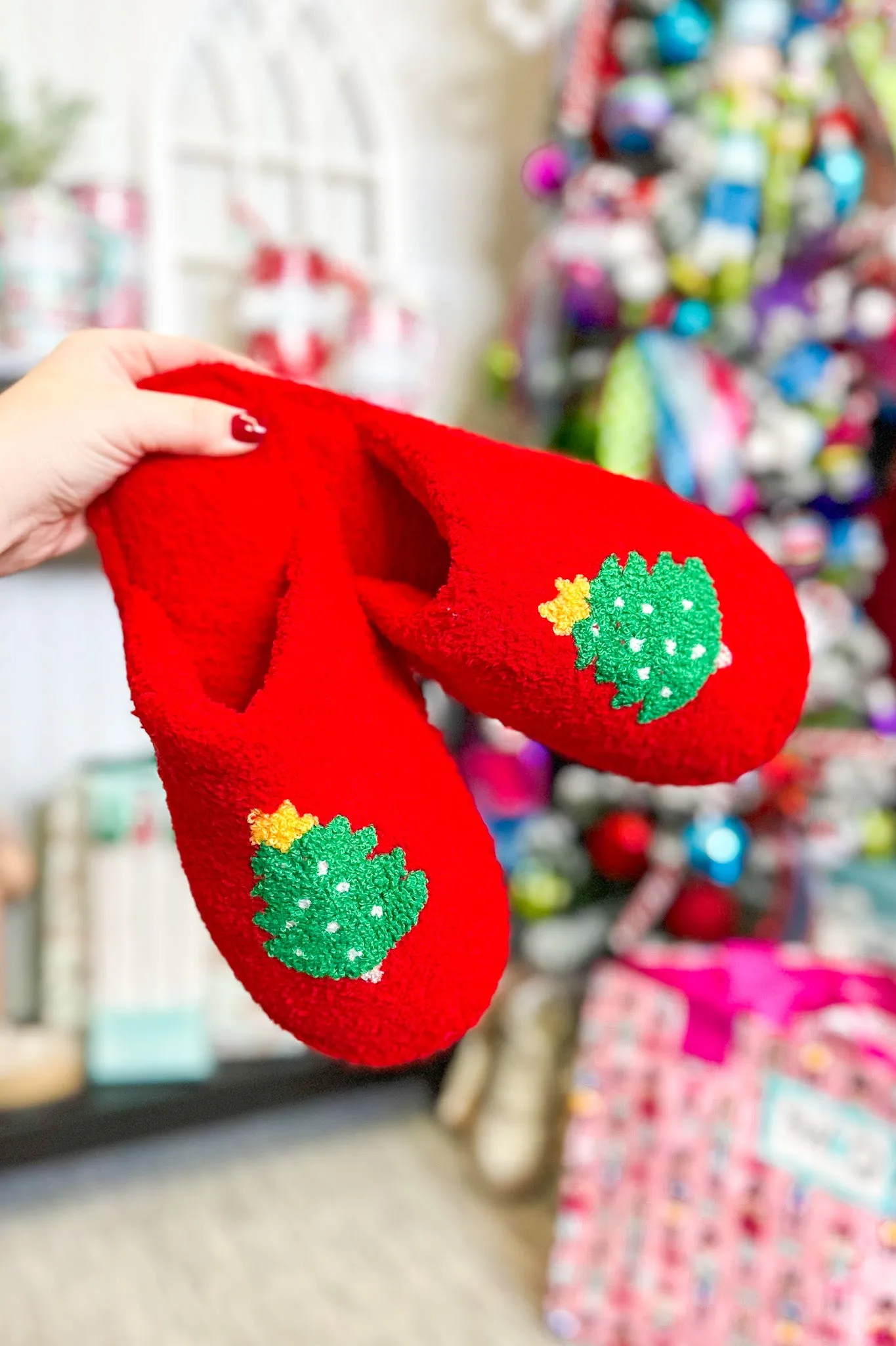 Plush Christmas Tree Slippers