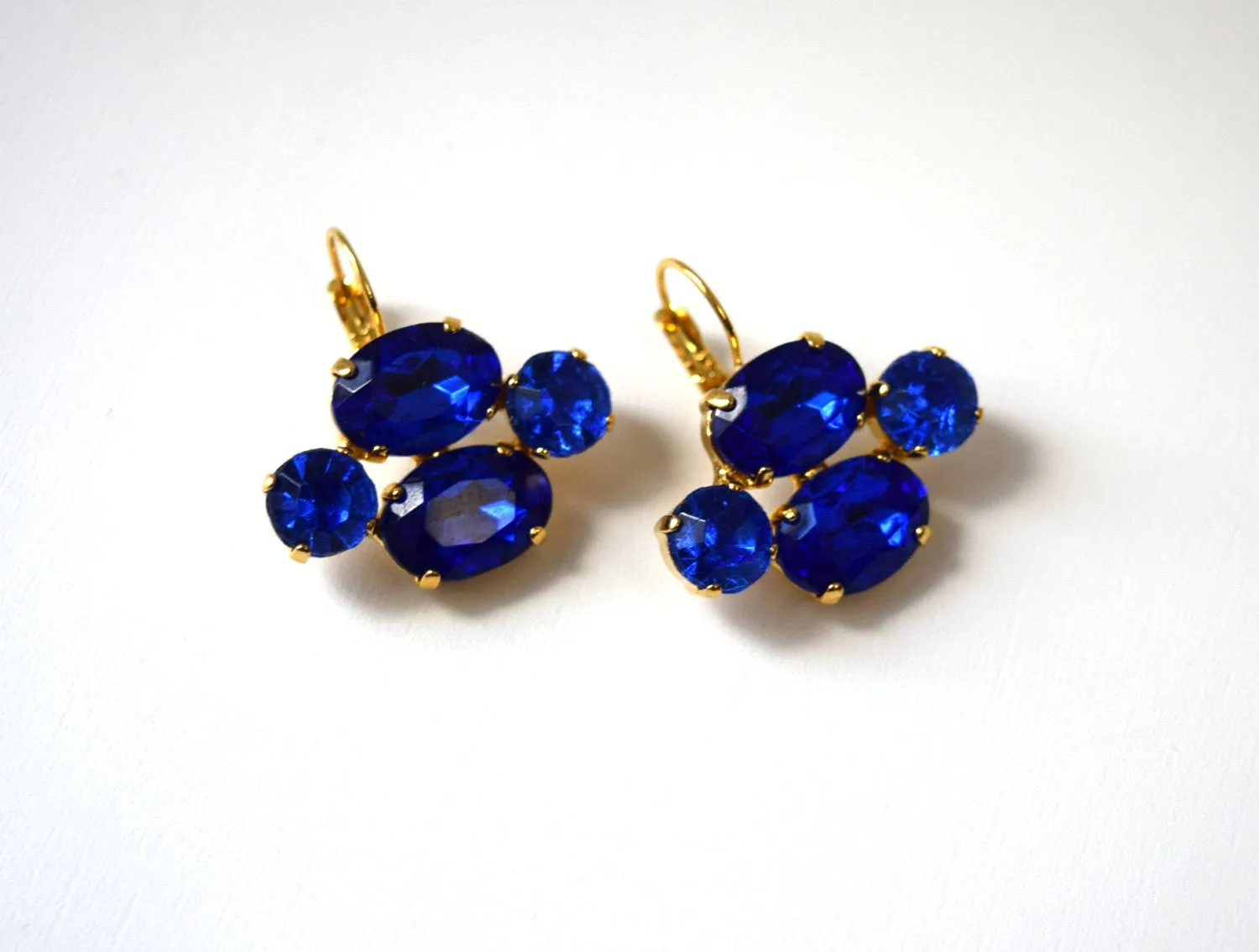 Reproduction 18th Century Georgian Paste Earrings, Sapphire Blue 18th Century Earrings