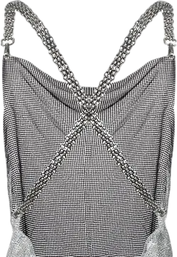 Santa Brands Metallic Silver Crystal Mesh Miami Embellished Backless Top One Size