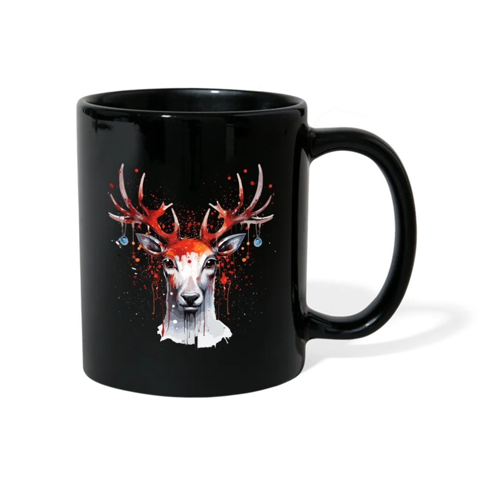 Schwarze Tasse mit Weihnachtsmotiv "Splash Rentier"