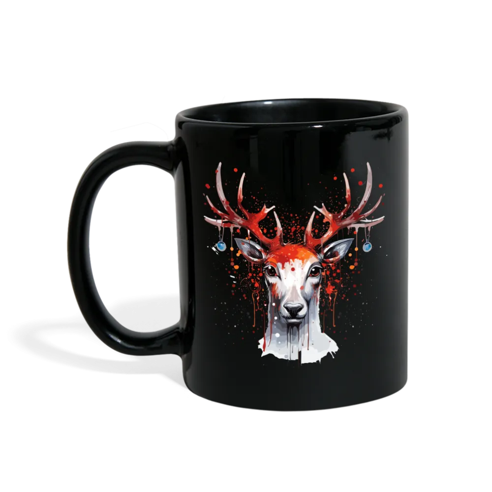 Schwarze Tasse mit Weihnachtsmotiv "Splash Rentier"