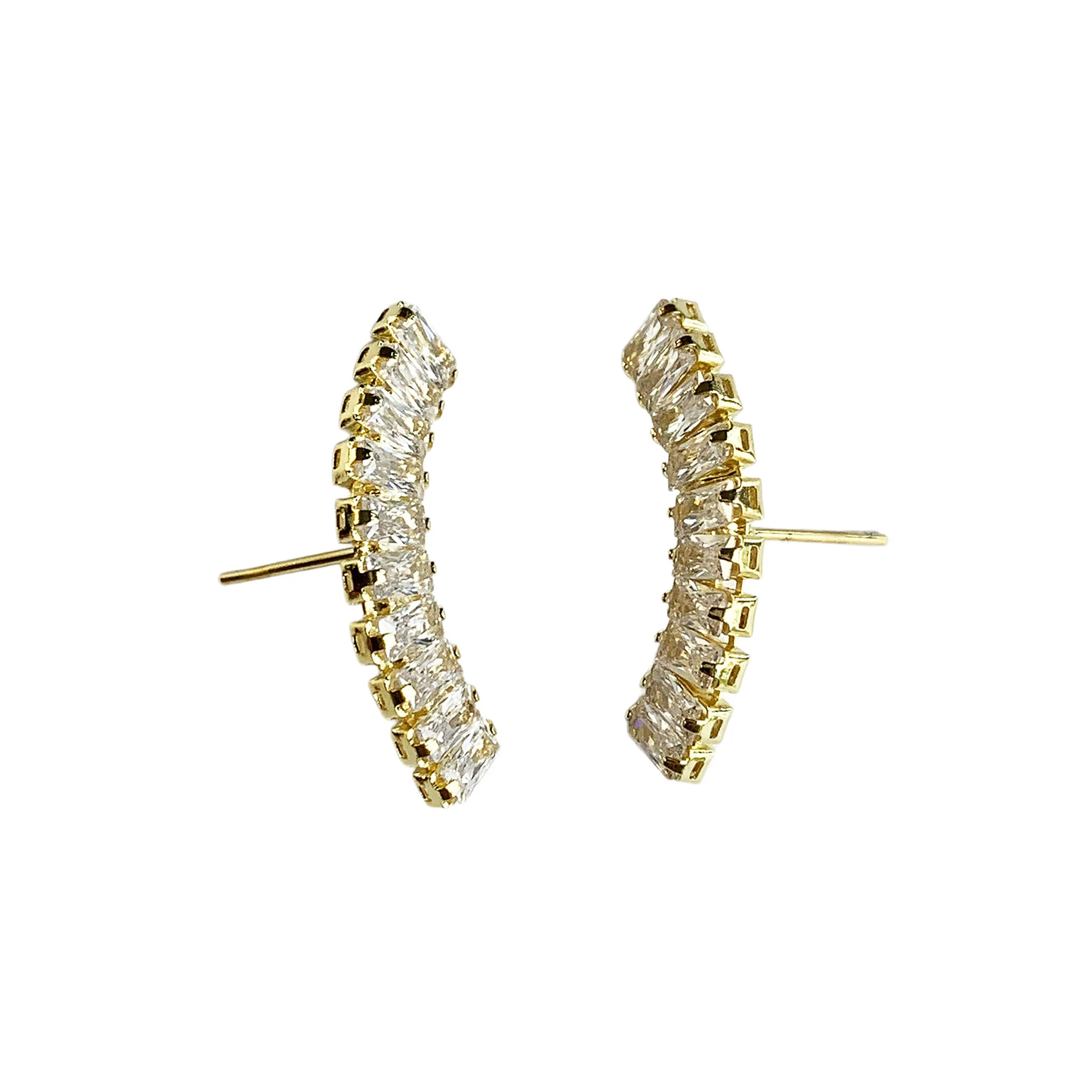 Sheila Fajl Bettina Ear Climber Stud Earrings in Cubic Zirconia Crystal and Gold