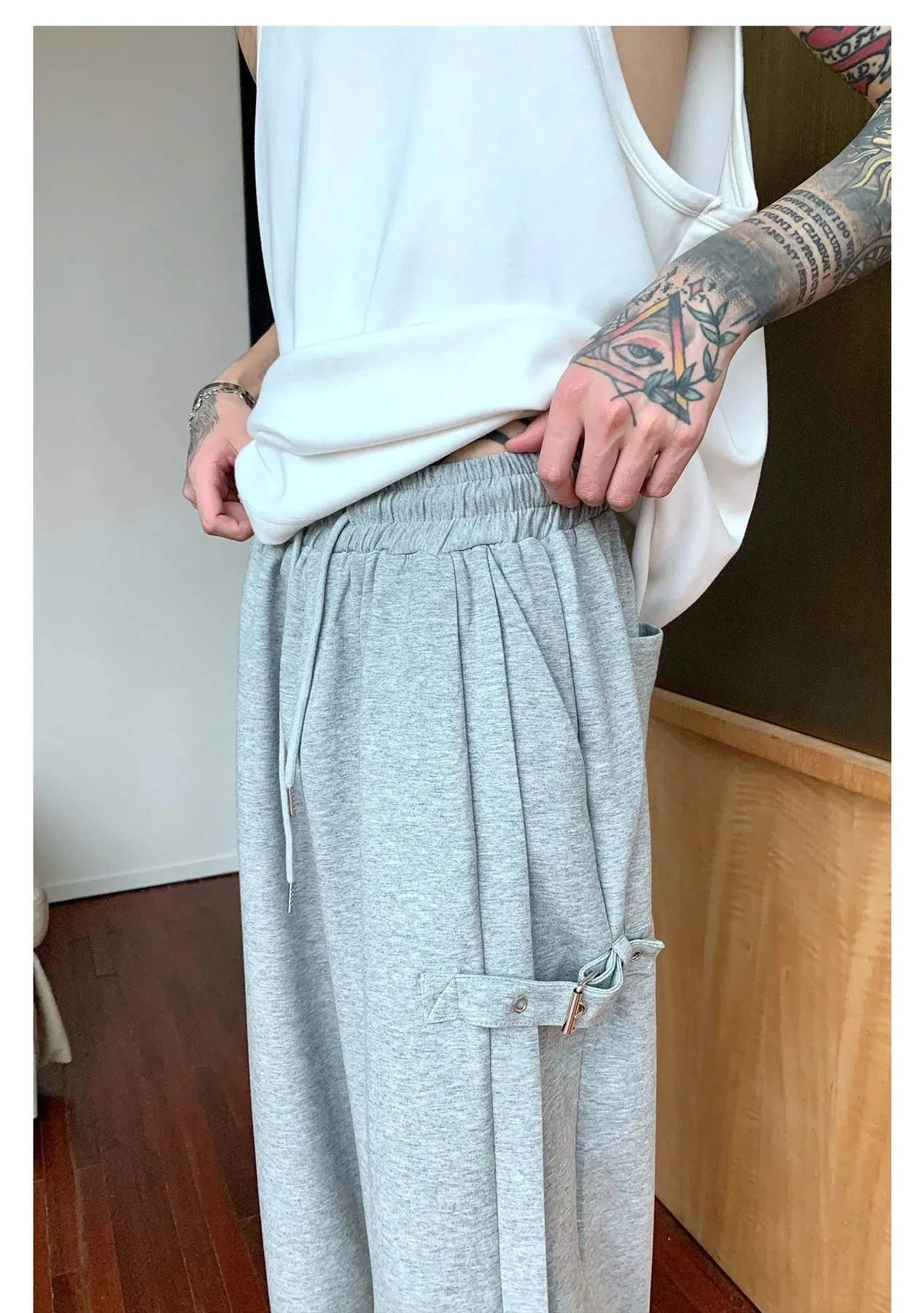 Side Buckle Wide Leg Unisex Sweatpants