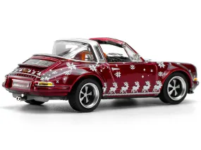 Singer Targa Red Metallic with Graphics 2023 Merry Christmas 1/64 Diecast Model Car by Pop Race