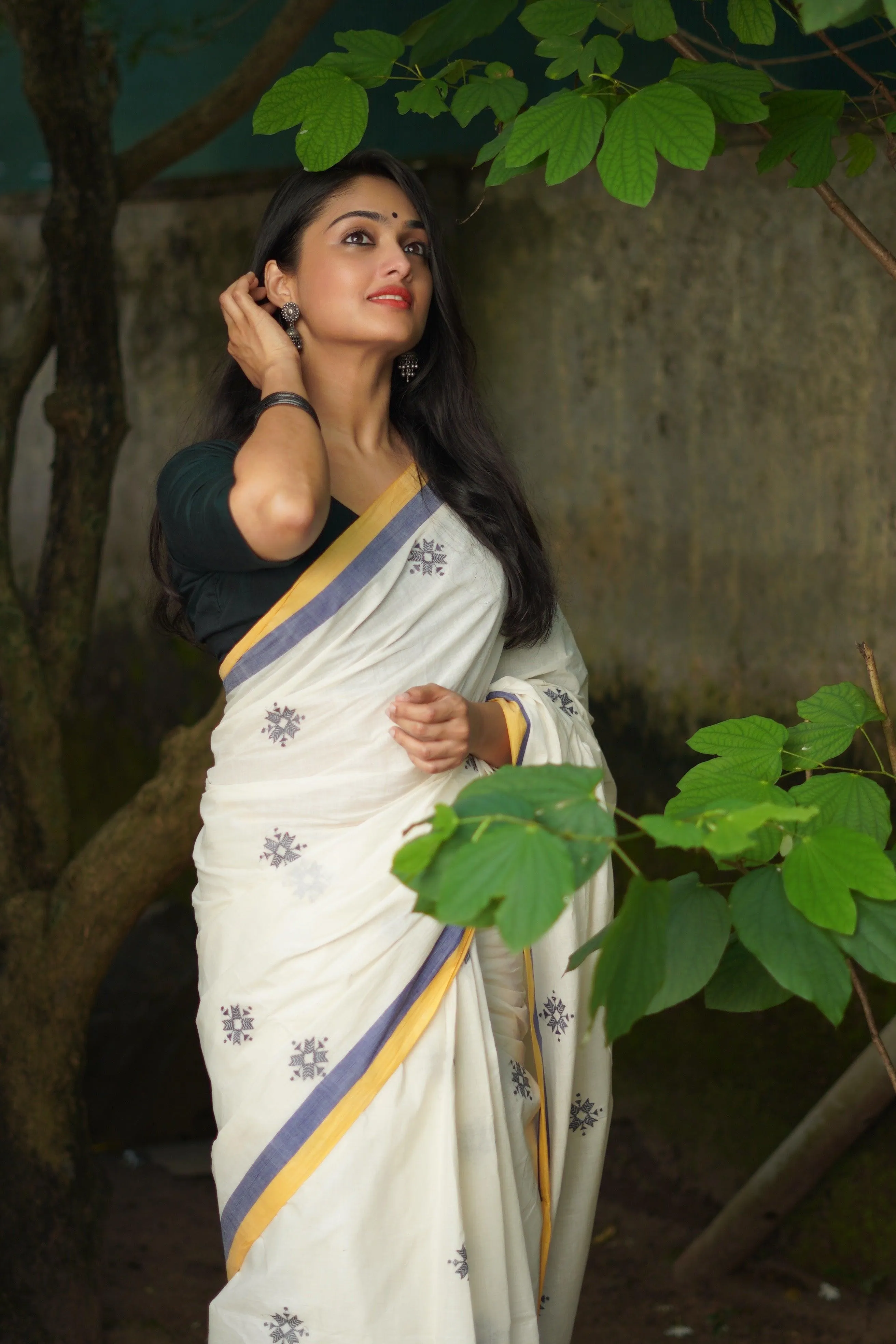 Sitara -  Navya Kerala cotton saree with Kantha work