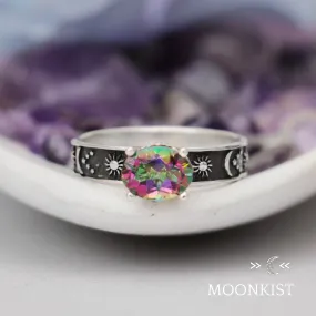 Sterling Silver Womens Moon and Stars Engagement Ring  | Moonkist Designs