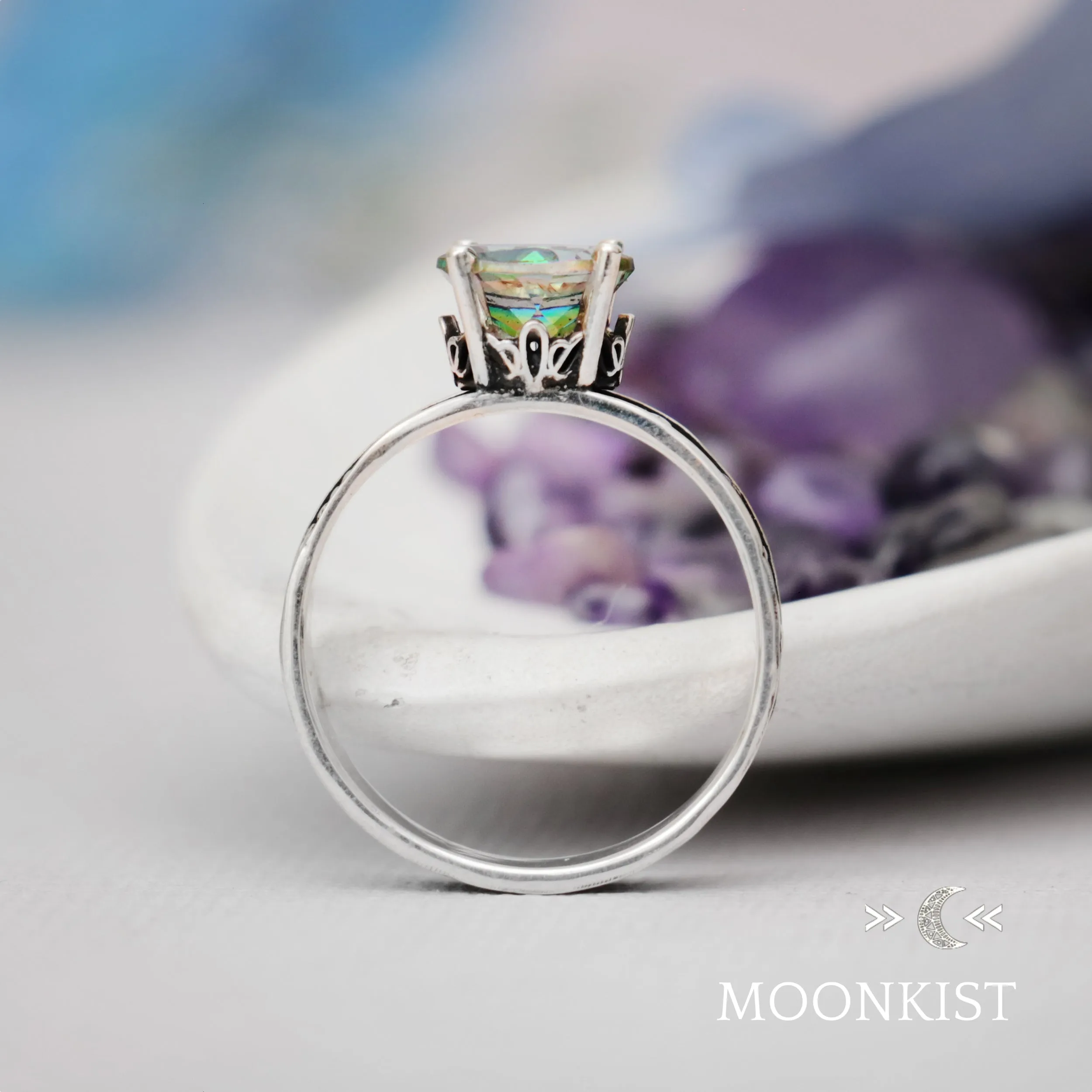 Sterling Silver Womens Moon and Stars Engagement Ring  | Moonkist Designs