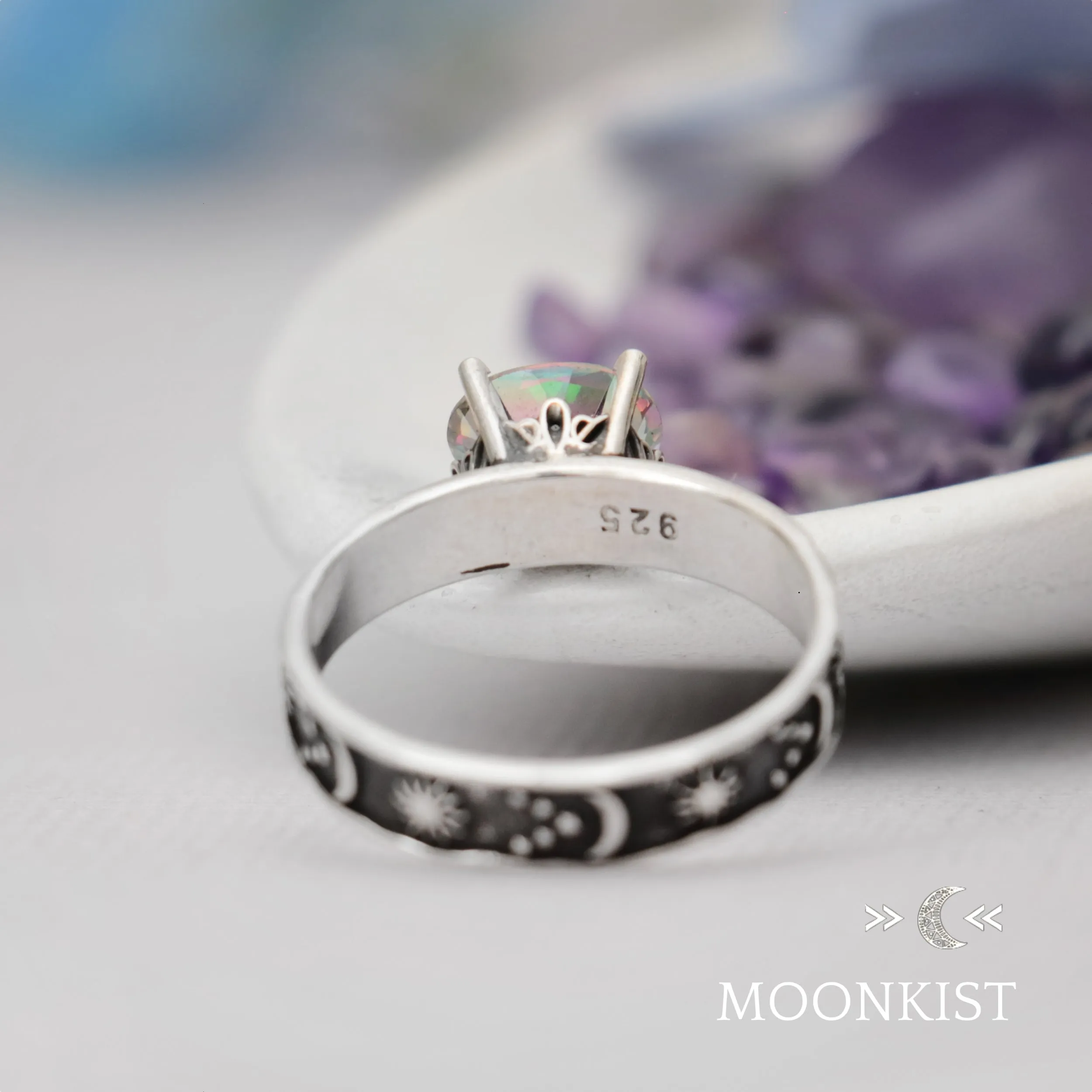 Sterling Silver Womens Moon and Stars Engagement Ring  | Moonkist Designs