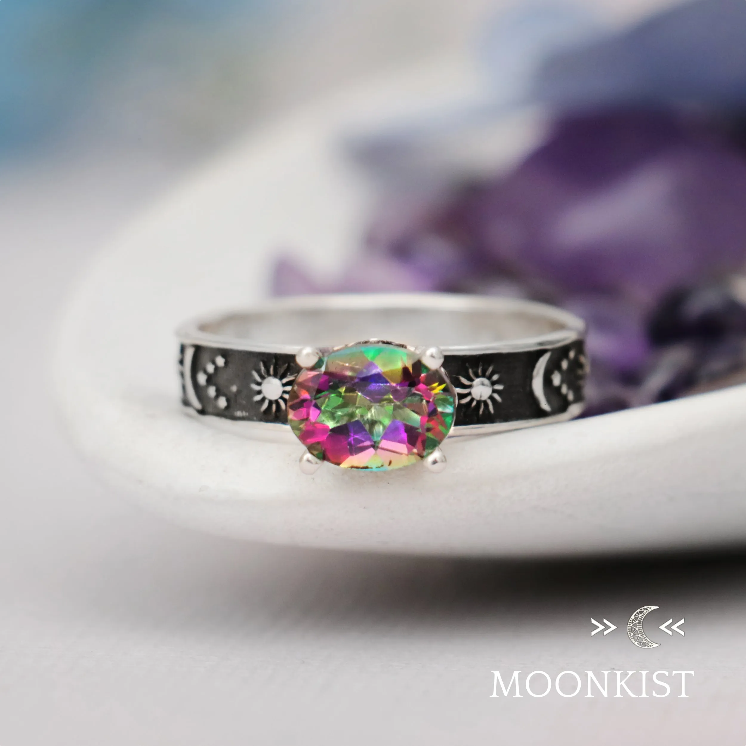 Sterling Silver Womens Moon and Stars Engagement Ring  | Moonkist Designs