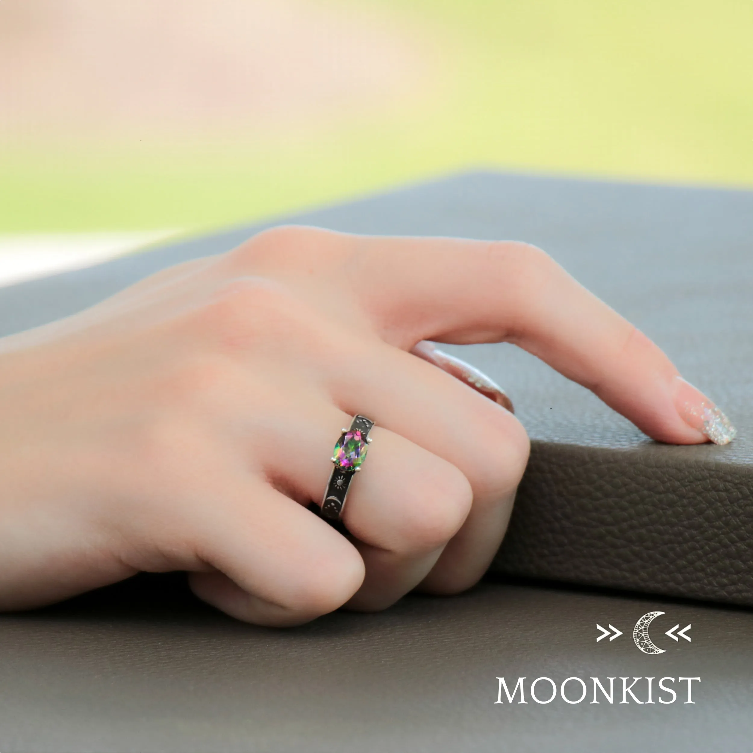 Sterling Silver Womens Moon and Stars Engagement Ring  | Moonkist Designs