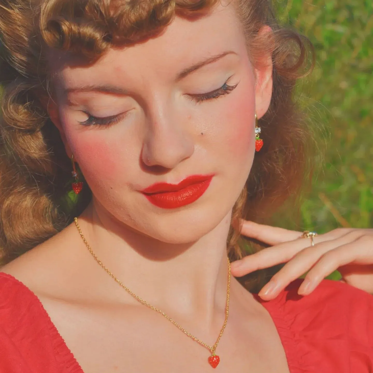 Strawberry Enamel Necklace