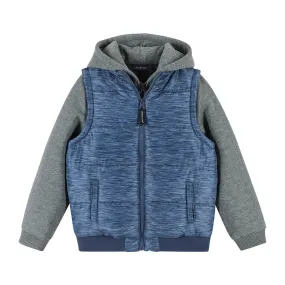 Textured Blue & Grey Hoodie/Vest Combo  | Blue