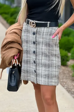 Tribal Autumn Vibes Tweed A-Line Skirt : Nutmeg/Black/Ivory