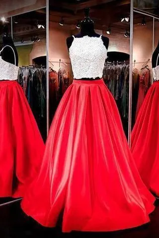 Two-piece Square Neck Red Real Made Prom Dress Sexy Prom Dress for Teens Party Dresses