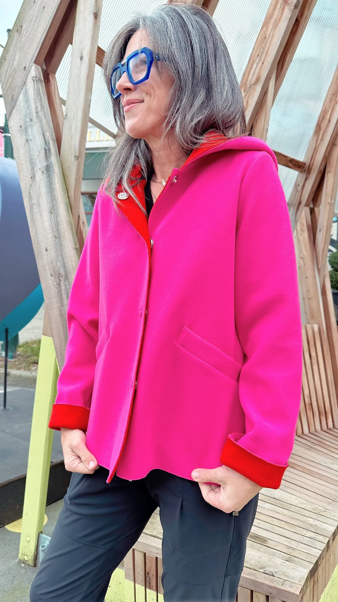 W23125 Fuchsia/Orange Hooded Jacket