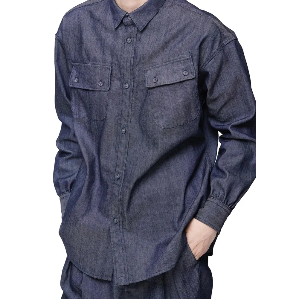 WHITE MOUNTAINEERING STRETCH DENIM SHIRT-DARK BLUE