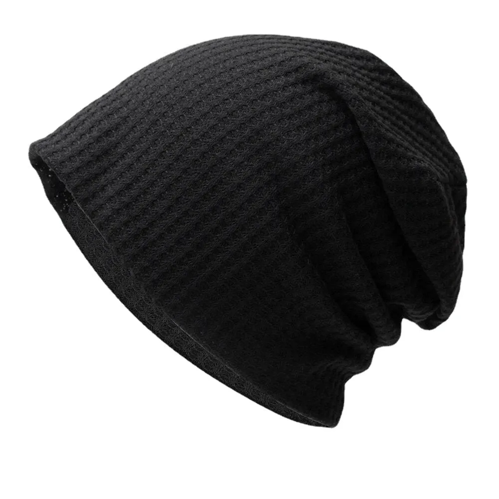 Women Autumn Winter Warmth Plaid Pattern Knitted Hat Baotou Hat Soft Breathable Elastic Adjustable Bonnet Hat Beanie Hat