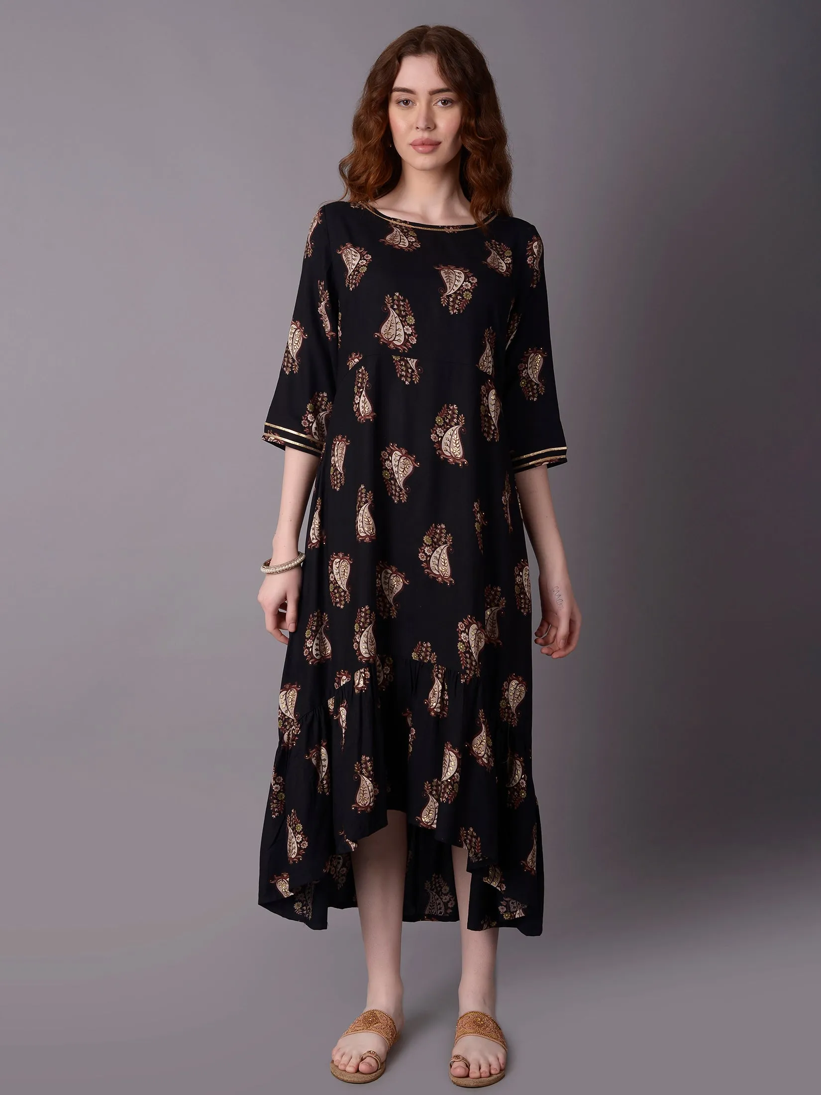 Women Black 3/4 Sleeve Dress