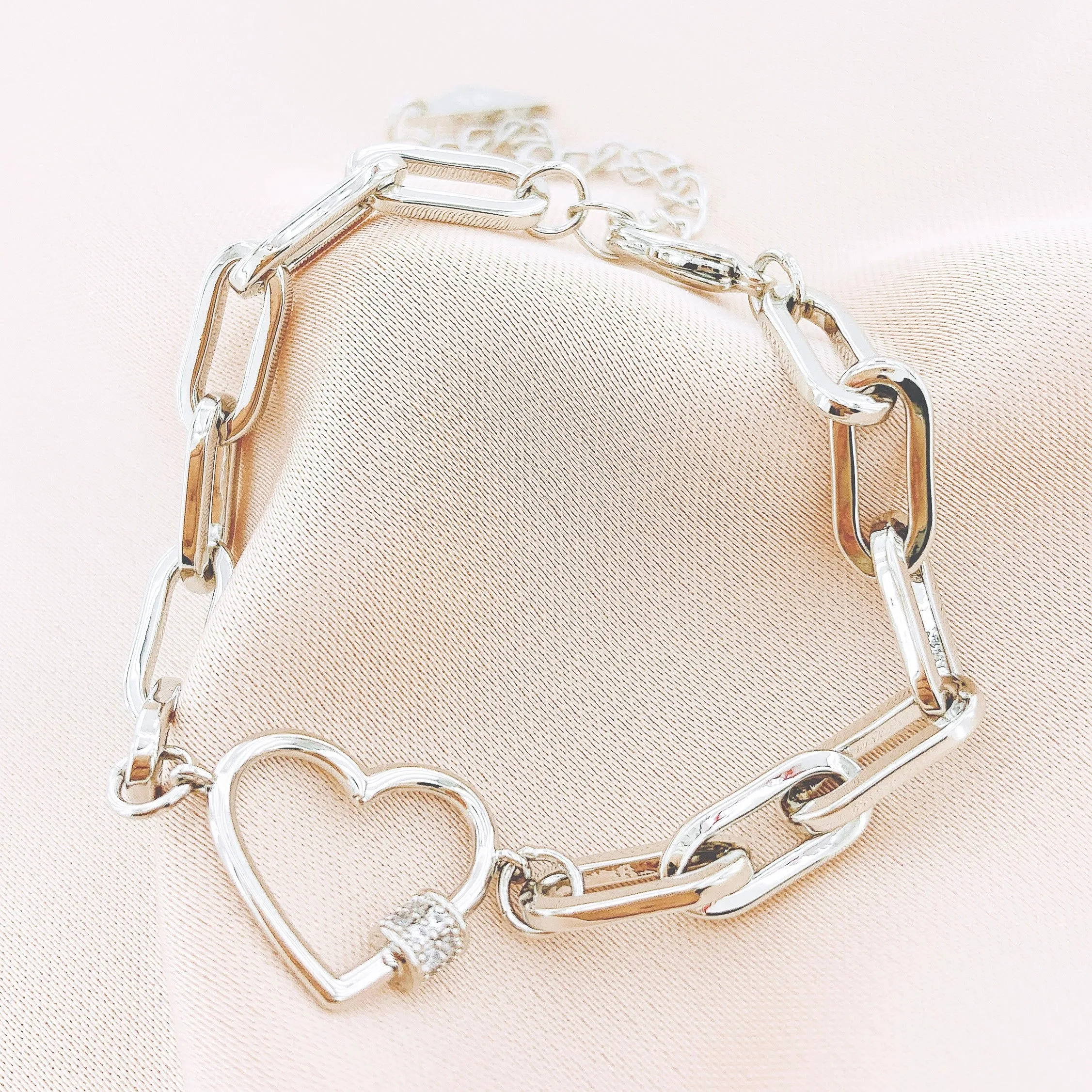 Women's Fashion Heart Paperclip Chain Bracelet