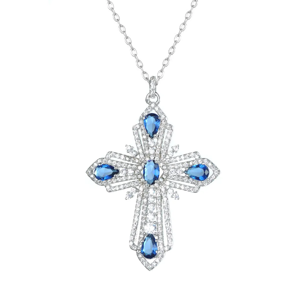 Womens's CZ Pendant Cross Necklace